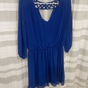 BCX Blue Bishop Sleeve V-Neck Sundress